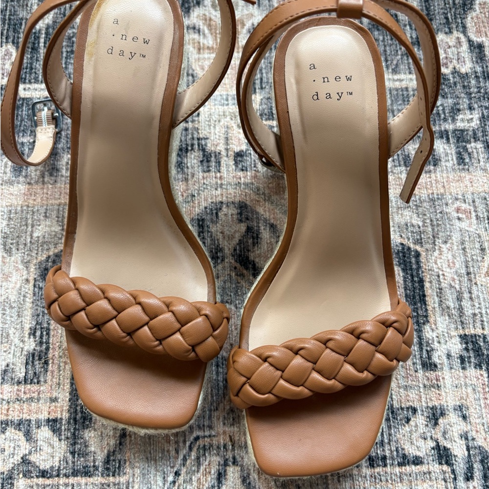 a new day Brown Braided Strap Wedge Sandals